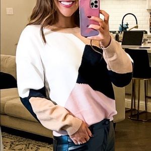 New Size XL Color Block Pullover Sweater